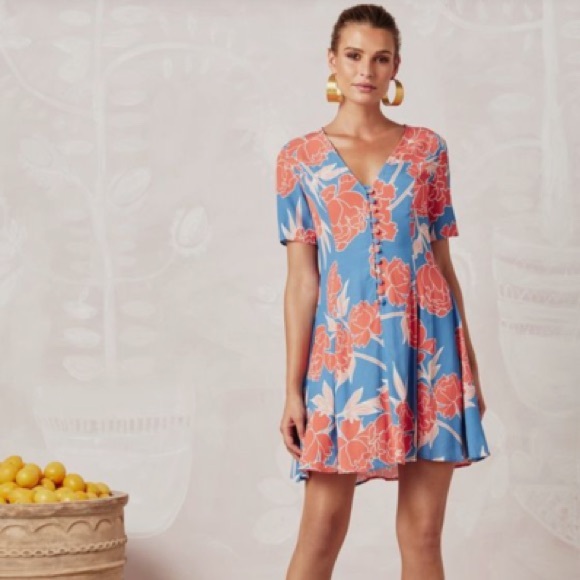 Mister Zimi Blue and Red Floral Mini Dress - Picture 1 of 8